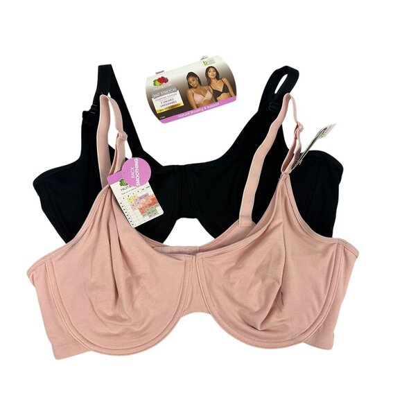 Fruit Of The Loom 360 Stretch Comfort Cotton Bras 2 Pack Size XXL Pink Black - Picture 1 of 7